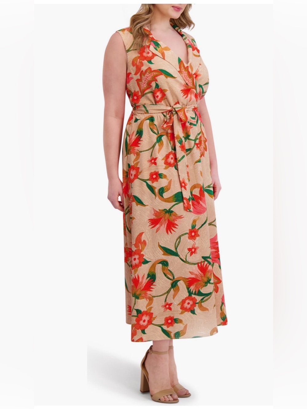 Kensie Vibrant Floral Wrap Maxi Tie Waist Dress Size 2X